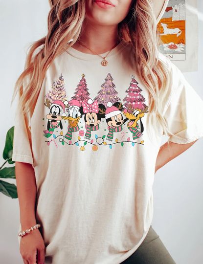 Discover Vintage Mickey & friends Disney Christmas shirt, Pink Christmas tree