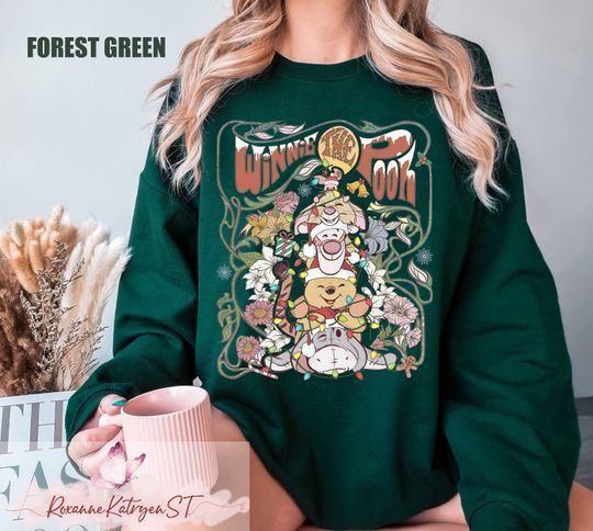 Retro Winnie the Pooh Christmas Sweatshirt, Disney Christmas Pooh Sweatshirt
