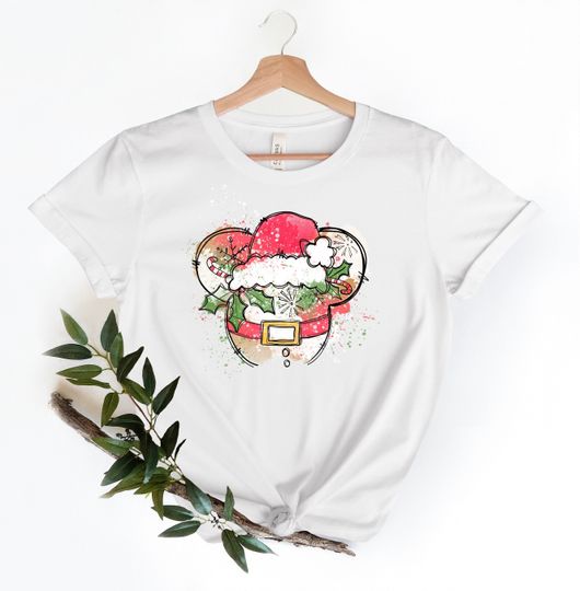 Discover Watercolor Mickey Santa Hat Christmas Shirt, Disney Christmas T Shirt