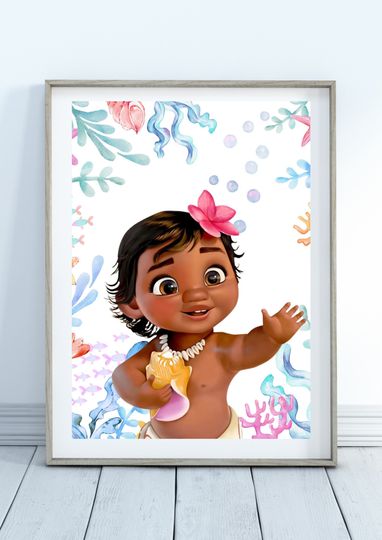 Baby Moana Disney Movie Watercolor Premium Matte Vertical Poster