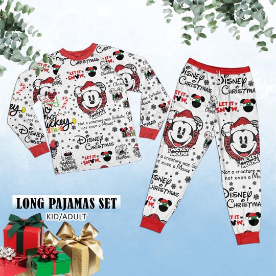 Disney Christmas Long Pajamas Set, Disney Mouse Kid's Pajamas Set