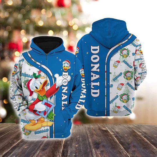 Donald Duck Merry Christmas Disney Hoodie, 3D Zip Hoodie