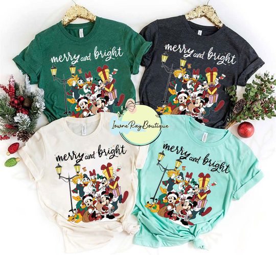 Discover Mickey n Friends Merry And Bright Shirt, Disney Christmas Light Shirt