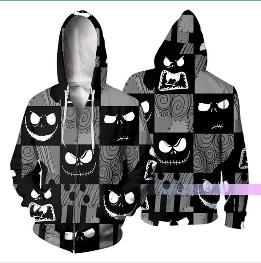 Jack Skellington Disney Hoodie, Zip 3D Hoodie