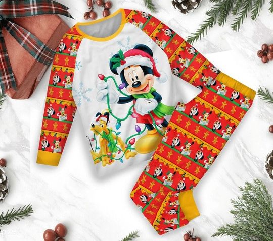 Mickey & Pluto Pajamas Set, Christmas Disney Pajamas