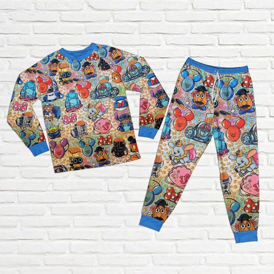 Cartoon Disney Raglan Pajamas Set, Disney Pajamas