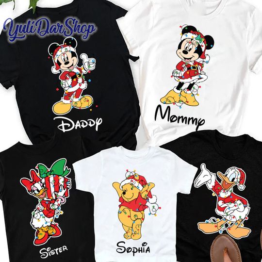 Disney Mickey and Friends Characters Christmas Lights Custom Shirt, Family Xmas Tee