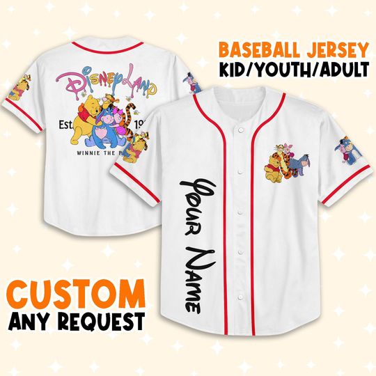 Personalize Winnie The Pooh Disneyland Est 1995 Baseball Jersey, Baseball Team Outfit