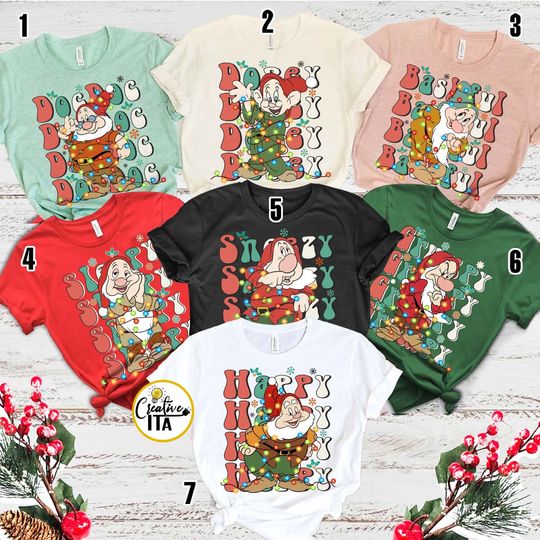 Snow White & Seven Dwarfs Christmas shirt, Disney Christmas Lights, Family Matching Xmas