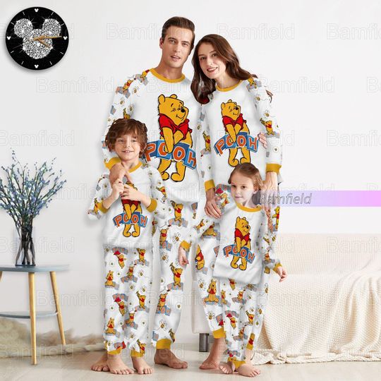 Christmas Pooh Matching Family Pajamas Set, Disney Winnie The Pooh Pajamas