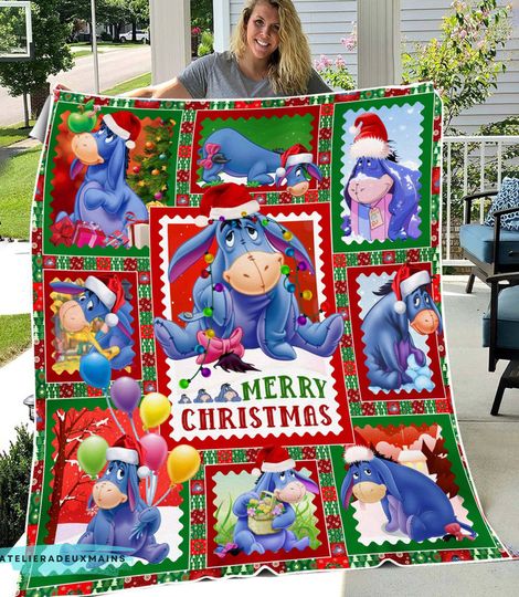 Cute Eeyore Christmas Fleece Blanket, Disney Winnie The Pooh Christmas Blanket