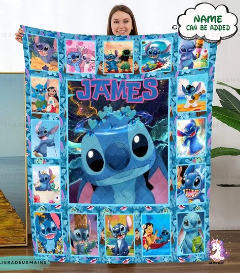 Discover Stitch Blanket, Disney Blanket, Custom Name Fleece Blanket