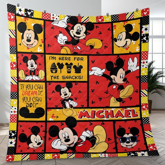 Mickey Mouse Quilt Blanket, Disney Mickey Mouse Fleece Blanket, Christmas Mickey Gift