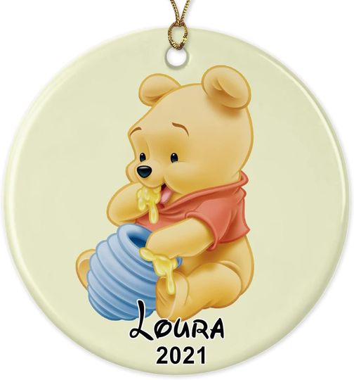 Personalized Disney Ornament 2022 - Winnie The Pooh Ornament - Baby's First Christmas Ceramic Ornament