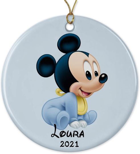Disney Mickey Baby First Christmas Blue 2022 - Personalized Name Christmas Ornament 2022 Ceramic Ornament