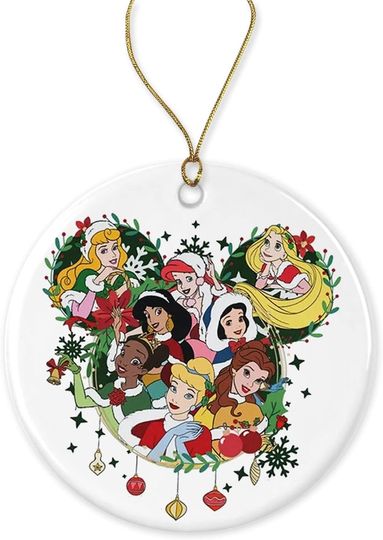 Disney Princess Christmas Ornament - Merry Christmas Sweater - Mickey Head - Snow White - Bella