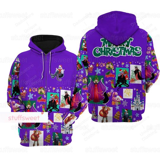 Christmas Ursula Zip Hoodie, Disney The Little Mermaid Hoodie