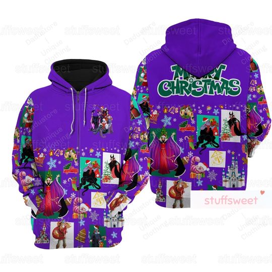 Christmas Disney Villains Hoodie, Evil Queen Zip Hoodie