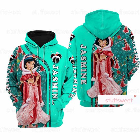 Christmas Jasmine Hoodie, Disney Princess Aladdin Movie Hoodie
