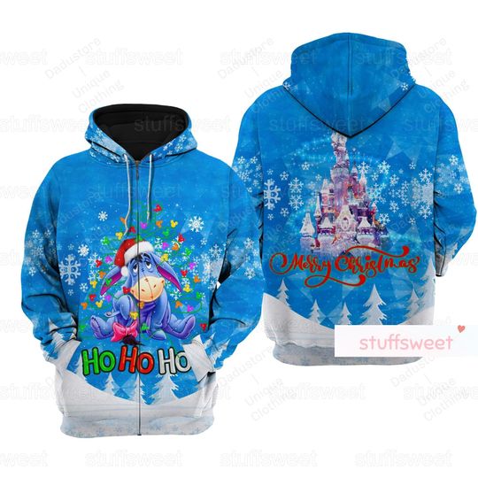 Christmas Eeyore Zip Hoodie, Disney Winnie The Pooh Hoodie