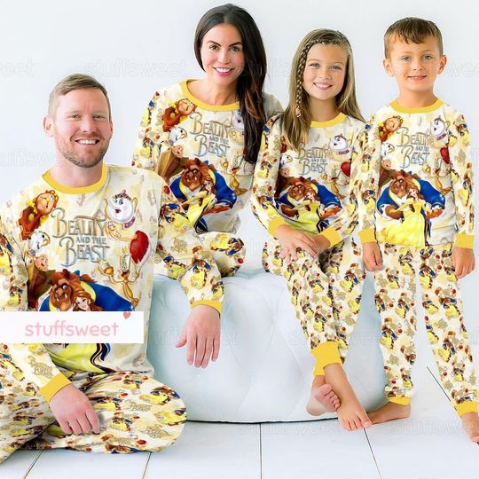 Christmas Beauty And The Beast Pajamas Set, Disney Princess Pajama