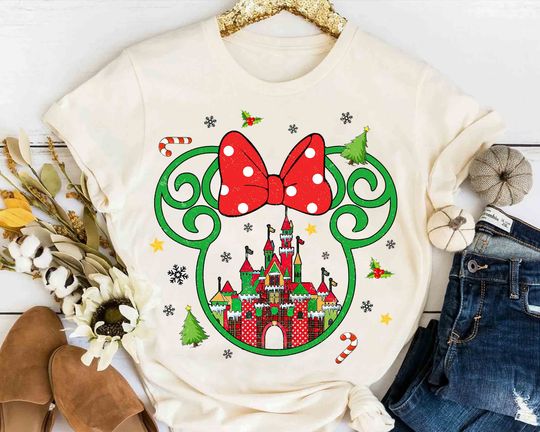 Disney Castle Cute Minnie Mouse Ear Christmas T-shirt, Mickey's Very Merry Xmas Shirt