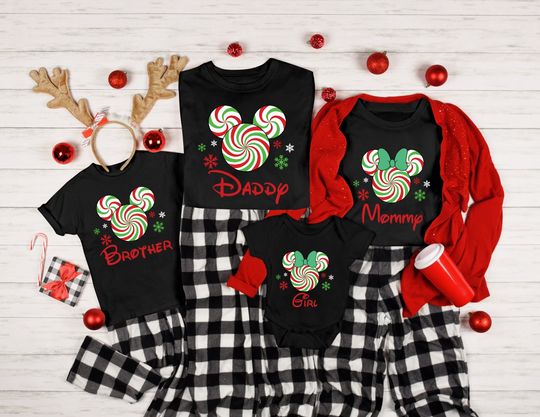 Discover Disney Family Christmas Shirts, Custom Family Christmas Party, Christmas Mickey Minnie Tees
