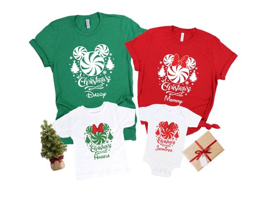 Candy Cane Family Christmas T-shirt, Disney Family Chritsmas Shirt,  Minnie Peppermint Candy T-Shirt