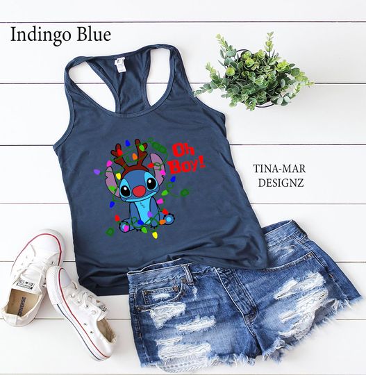 Stitch Holding Christmas Light Tank Top\\Lilo and Stitch Tank Top\\Cute Disney Christmas Women Tanks\\Ladies Tanks