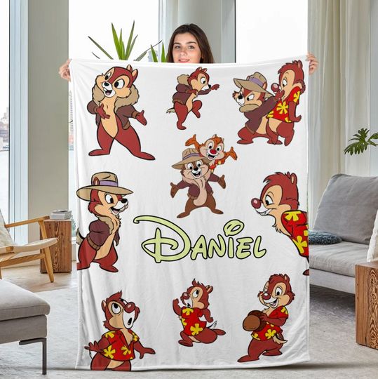 Personalized Chip And Dale Christmas Blanket, Disneyland Throw Blanket