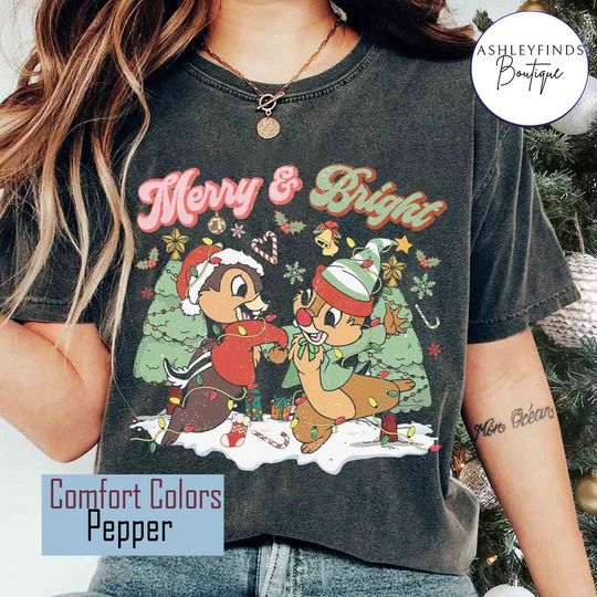 Vintage Chip and Dale Disney Christmas shirt, Merry and Bright