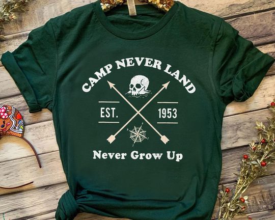 Disney Peter Pan Camp Never Land Est. 1953 Never Grow Up Shirt