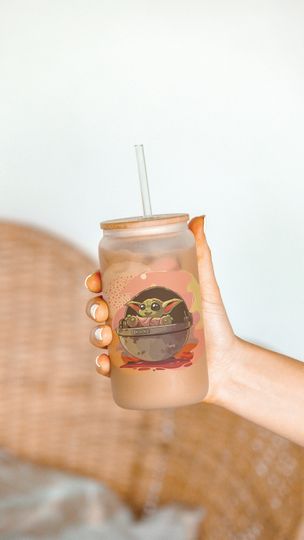 FROSTED Grogu Inspired Inspired Glass Can Coffee Cup Mug Girlfriend Boyfriend Disney