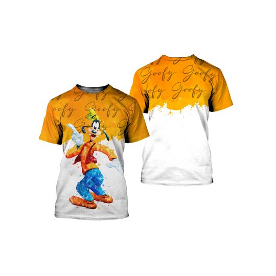 Goofy Dog Orange Watercolor Glitter Disney Graphics C3D T-shirts
