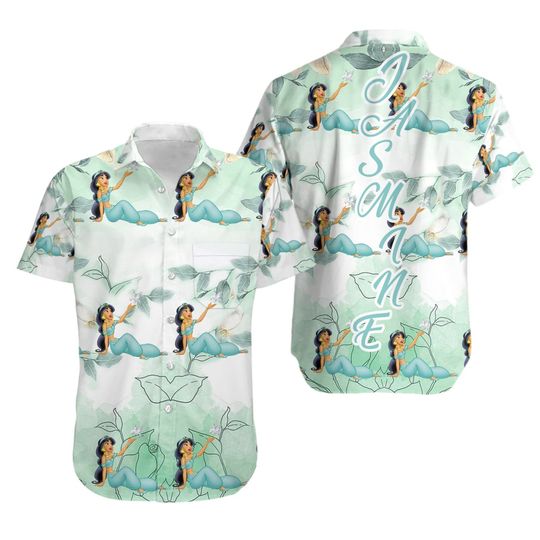 Jasmine Princess Clear White Leaf Pattern Disney Hawaiian Shirt