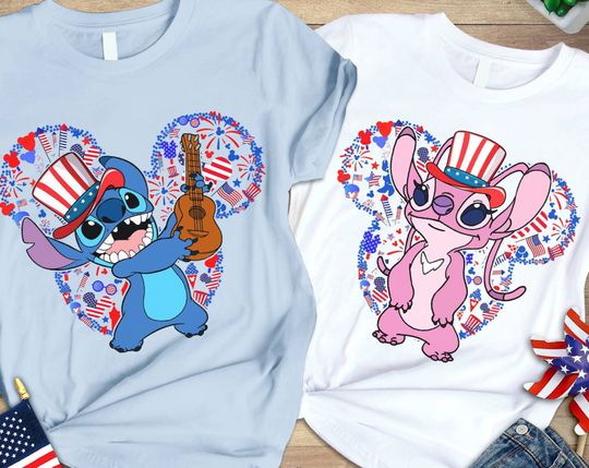 Disney Couple 4th of July Shirt, Stitch and Angel Shirt