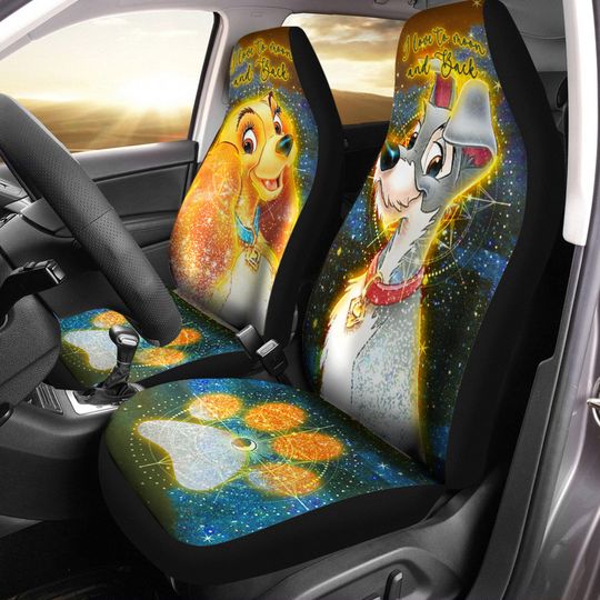 Lady & The Tramp Brown Yellow Gray Glitter Disney Car Seats Cover