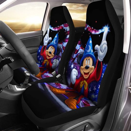 Mickey Magic US Flag White Red Colorful Bling Glitter Disney Car Seats Cover
