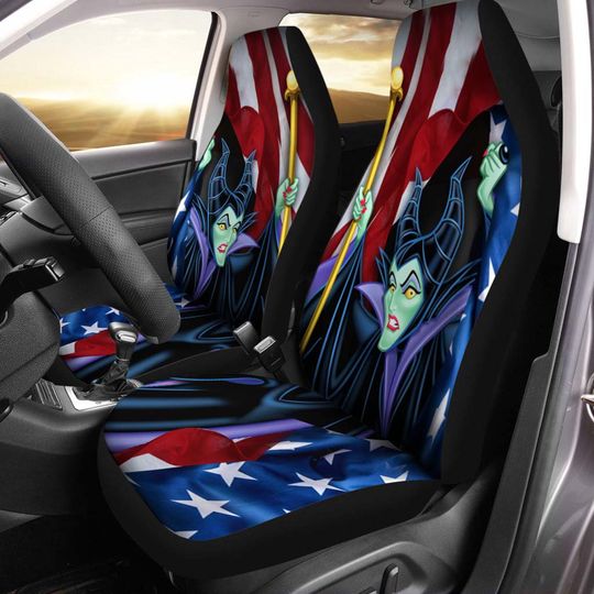 Maleficent US Flag Purple Black Bling Blue Glitter Disney Car Seats Cover