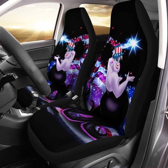 Ursula US Flag Purple Black Blue Red Bling Glitter Disney Car Seats Cover