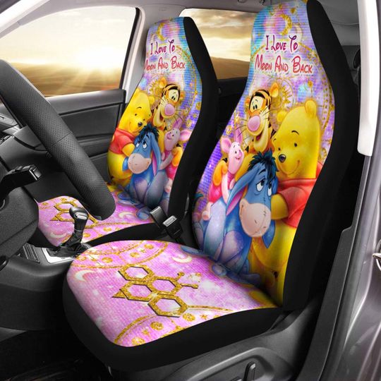 Winnie The Pooh Pink Yellow Red Blue Bling Glitter Disney Car Seats Cover