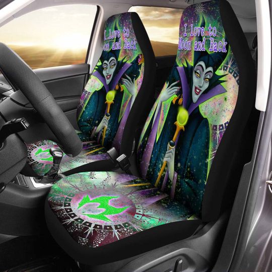 Maleficent Mint Green Purple Bling Blue Glitter Disney Car Seats Cover