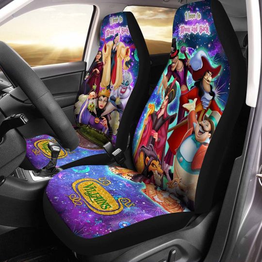 Villains Purple Red Bling Glitter Disney Cartoon Car Seats Cover
