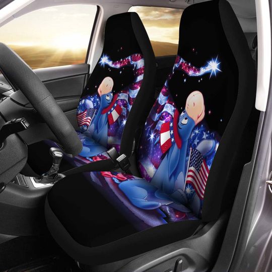 Eeyore US Flag Blue Red White Bling Blue Glitter Disney Car Seats Cover