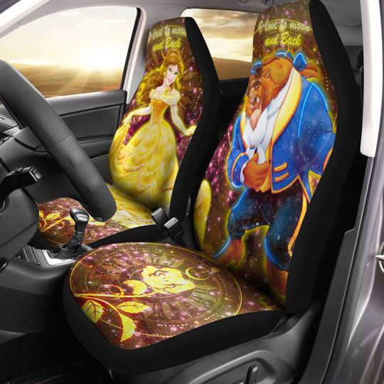 Beauty and The Beast Brown Yellow Blue Bling Glitter Disney Car Seats Cover