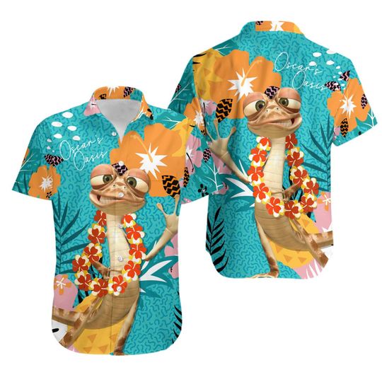 Oscars Green Orange Beige Pattern Disney Hawaiian Shirt