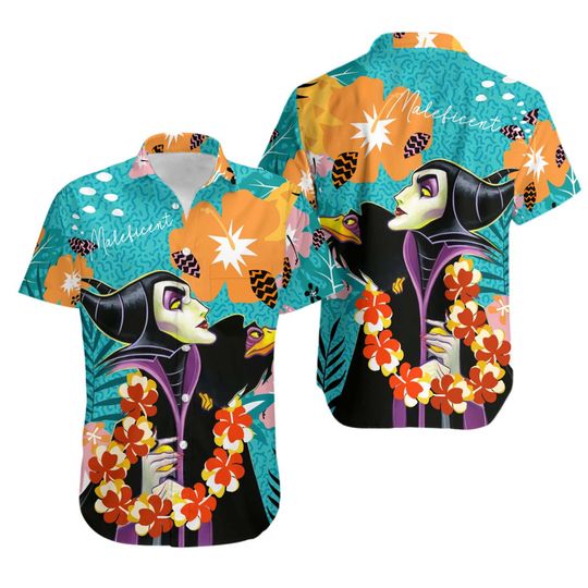 Maleficent Green Orange Purple Pattern Disney Hawaiian Shirt