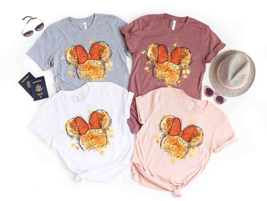 Minnie Mouse Fall Watercolor T-Shirt, Minnie Autumn Leaves Shirt, Disney Fall Shirt