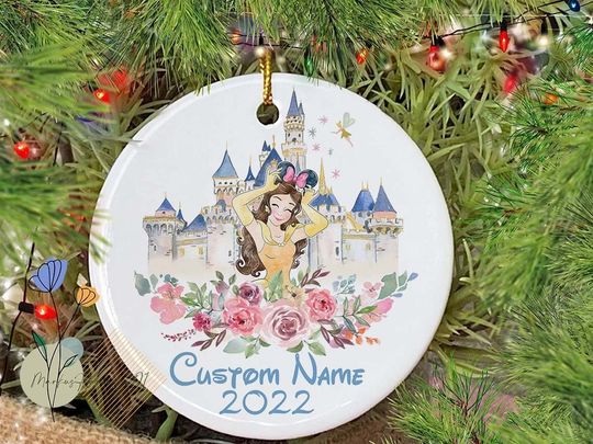 Custom Belle Christmas Ornament, Custom Disney Princess Ornaments