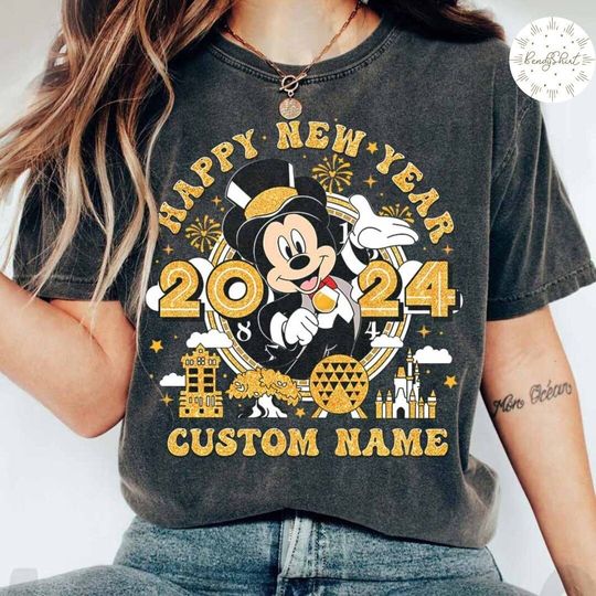 Personalized Disney World Happy New Year 2024 Shirt, Mickey and Friends New Year's Eve